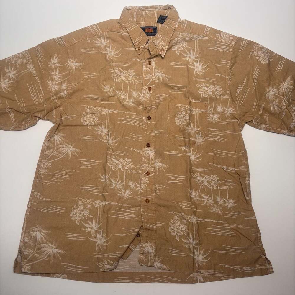 Men’s Route 66 Short Sleeve Shirt Size XL Tan Palm Tree Floral